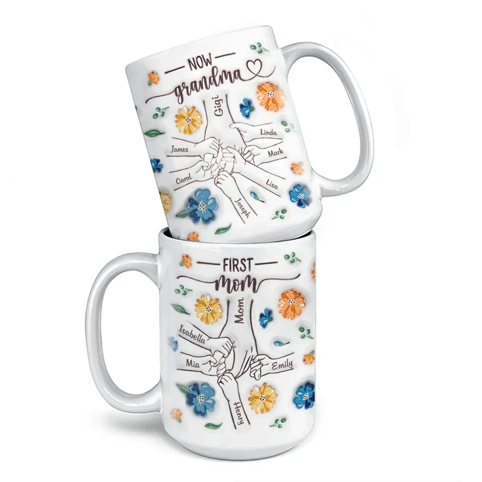 A Grandma's Heart Is A Mother's Love Multiplied - Family Personalized Custom 3D Inflated Effect Printed Mug - Gift For Mom, Grandma