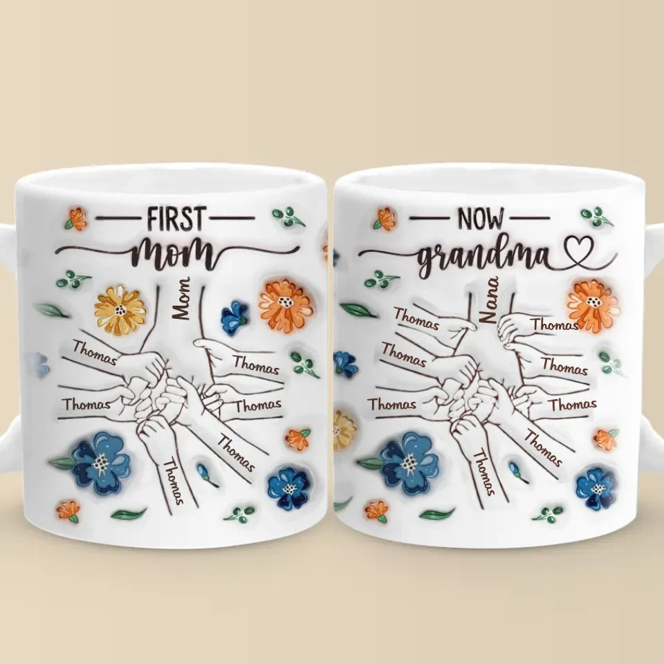 A Grandma's Heart Is A Mother's Love Multiplied - Family Personalized Custom 3D Inflated Effect Printed Mug - Gift For Mom, Grandma