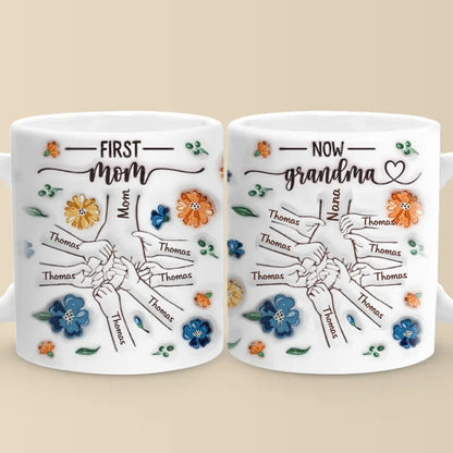 A Grandma's Heart Is A Mother's Love Multiplied - Family Personalized Custom 3D Inflated Effect Printed Mug - Gift For Mom, Grandma