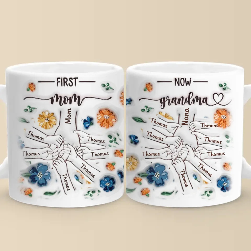 A Grandma's Heart Is A Mother's Love Multiplied - Family Personalized Custom 3D Inflated Effect Printed Mug - Gift For Mom, Grandma
