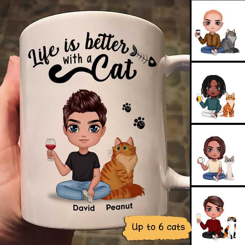 Life Is Better With Cats Father's Day Gift Doll Style Personalized Mug