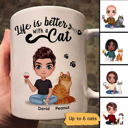Life Is Better With Cats Father's Day Gift Doll Style Personalized Mug