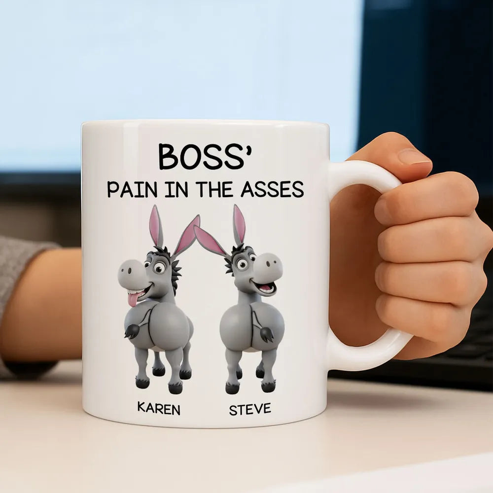 Funny Personalized White Ceramic Mug for Boss Custom Cartoon Donkey Team, Unique Office Gift for Coworkers, Hilarious Value-Priced Present