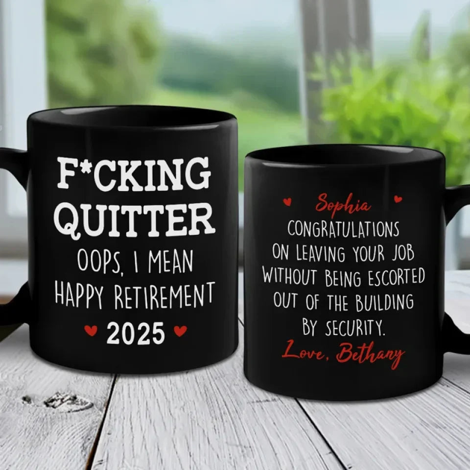 Congratulations On Leaving Your Job - Coworker Personalized Custom Black Mug - Appreciation, Retirement Gift For Coworkers, Work Friends, Colleagues