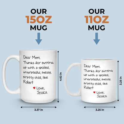 Dear Mom, You're My Favorite Unpaid Therapist - Family Personalized Custom Mug - Gift For Mom