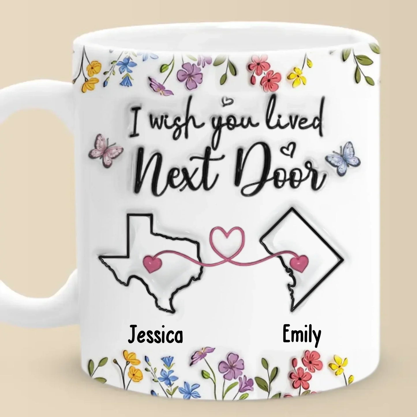 Long Distance Real Friendship Transcends Time And Space - Bestie Personalized Custom 3D Inflated Effect Printed Mug - Gift For Best Friends, BFF, Sisters