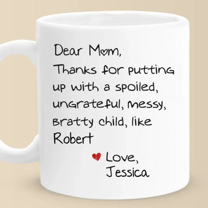 Dear Mom, You're My Favorite Unpaid Therapist - Family Personalized Custom Mug - Gift For Mom