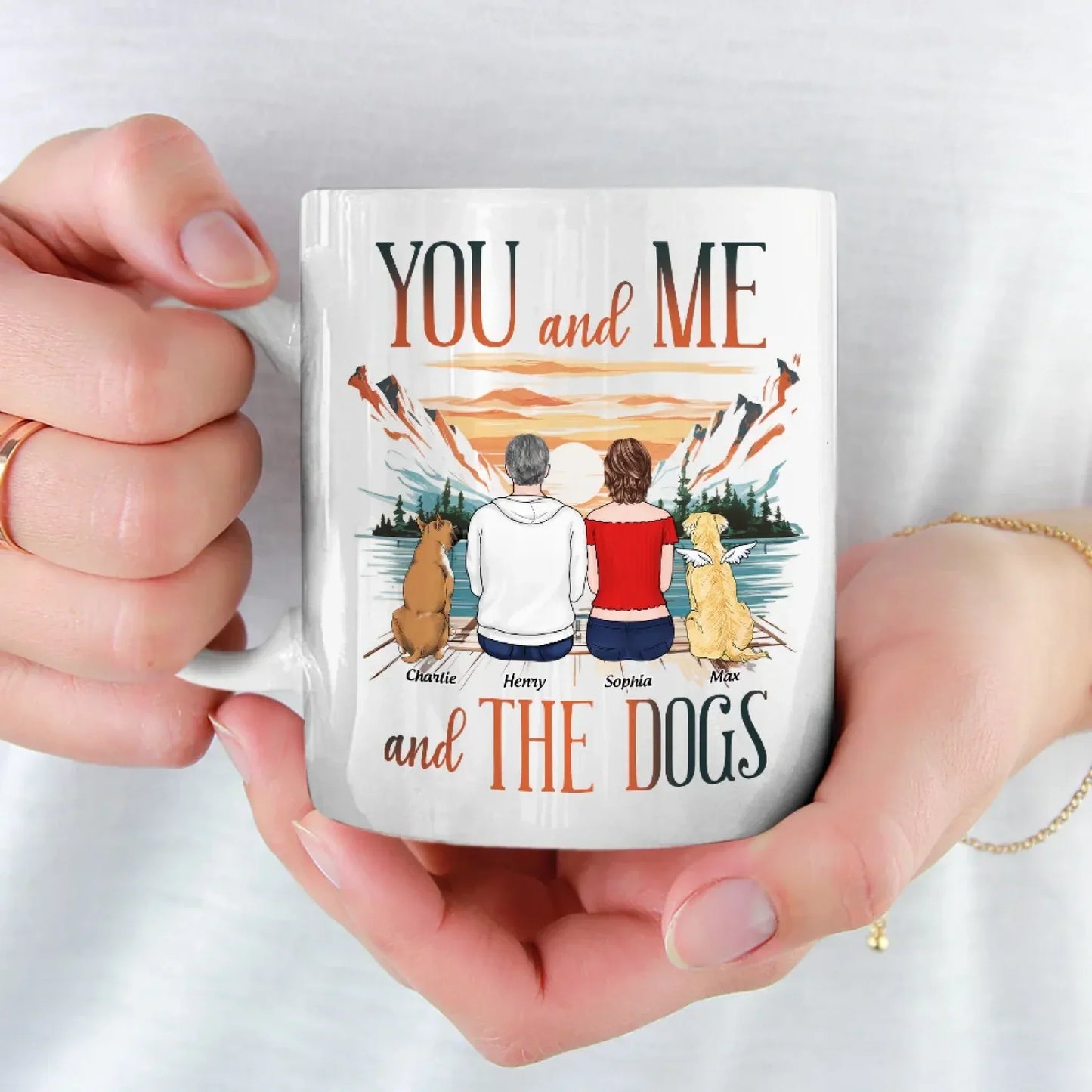 Just You, Me, And Wagging Tails - Couple Personalized Custom Mug - Gift For Husband Wife, Anniversary, Pet Owners, Pet Lovers