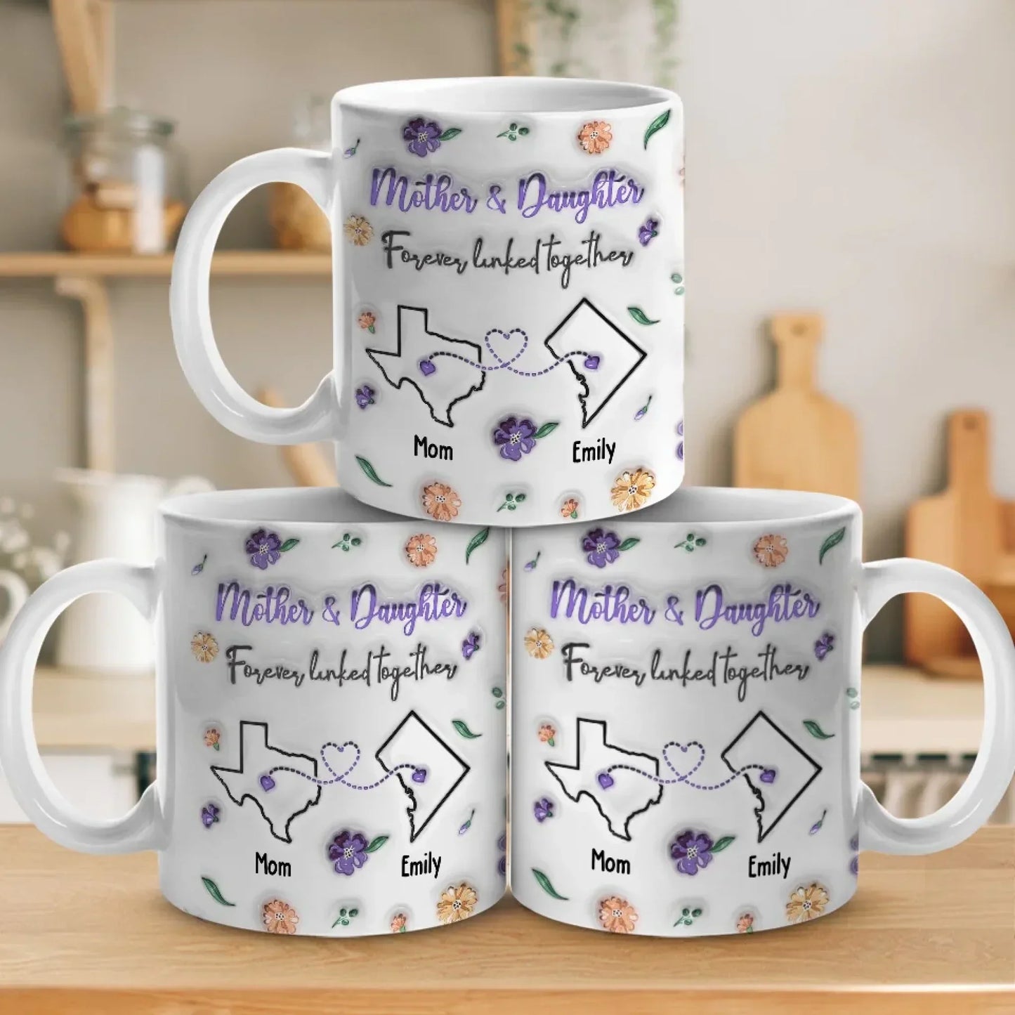 Forever Linked, Heart To Heart - Family Personalized Custom 3D Inflated Effect Printed Mug - Gift For Mom, Daughter
