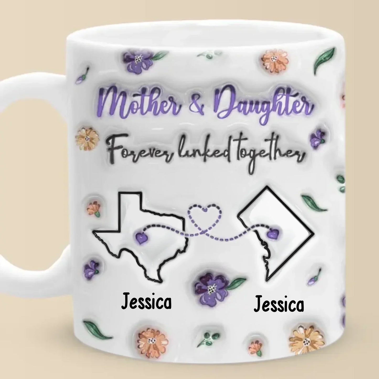Forever Linked, Heart To Heart - Family Personalized Custom 3D Inflated Effect Printed Mug - Gift For Mom, Daughter