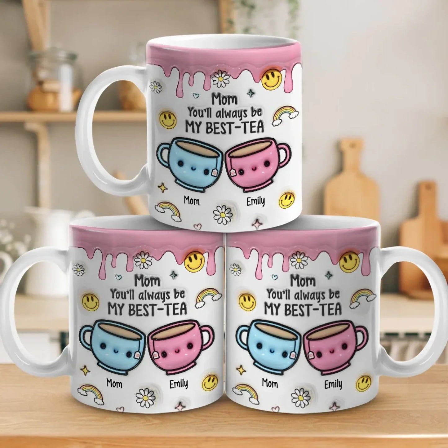 Forever Connected, Always Loved - Family Personalized Custom 3D Inflated Effect Printed Mug - Gift For Mom, Daughter