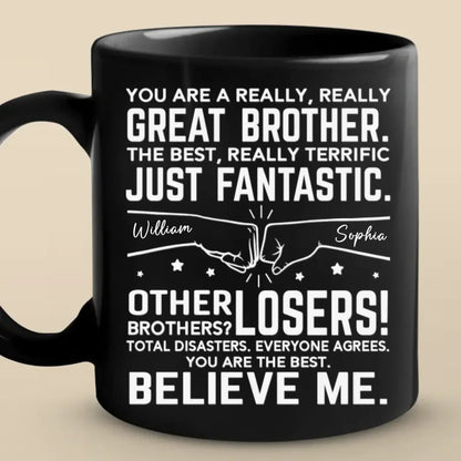 No Matter The Distance, Siblings Are Bound By Heart - Family Personalized Custom Black Mug - Gift For Family Members, Siblings, Brothers, Sisters
