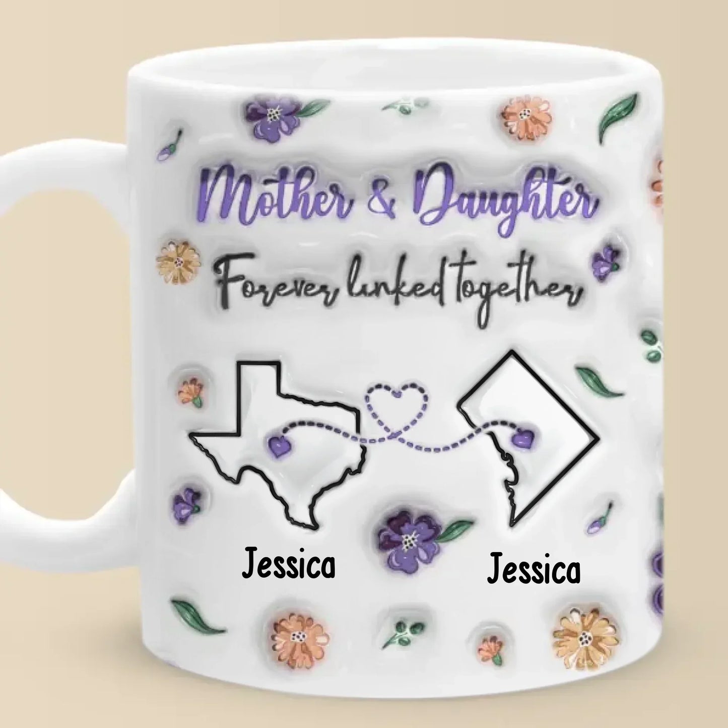 Forever Linked, Heart To Heart - Family Personalized Custom 3D Inflated Effect Printed Mug - Gift For Mom, Daughter