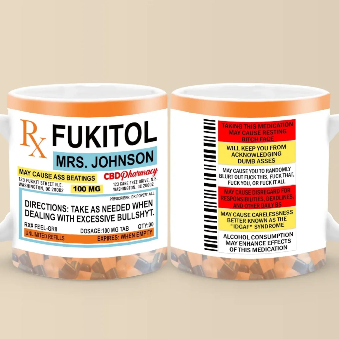 Fukitol Rx Prescription For Recharging Your Mind And Soul - Friend Personalized Custom Mug - New Arrival, Gift For Best Friends, Sisters, Family Members, Coworkers AMZ