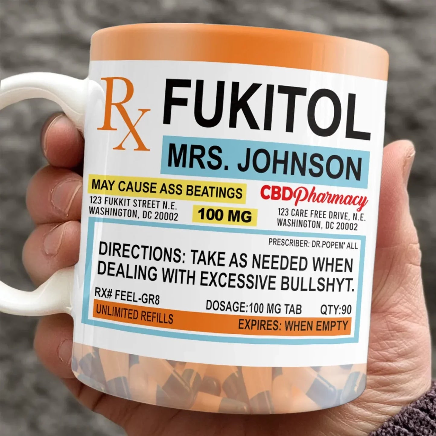 Fukitol Rx Prescription For Recharging Your Mind And Soul - Friend Personalized Custom Mug - New Arrival, Gift For Best Friends, Sisters, Family Members, Coworkers AMZ
