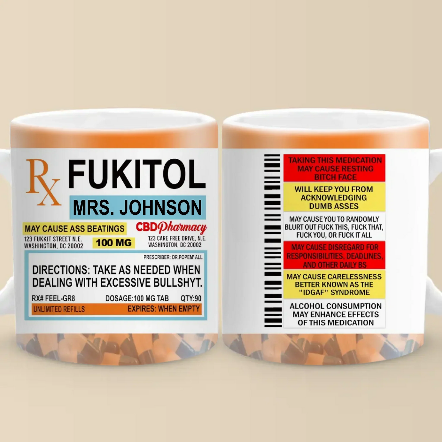 Fukitol Rx Prescription For Recharging Your Mind And Soul - Friend Personalized Custom Mug - New Arrival, Gift For Best Friends, Sisters, Family Members, Coworkers AMZ