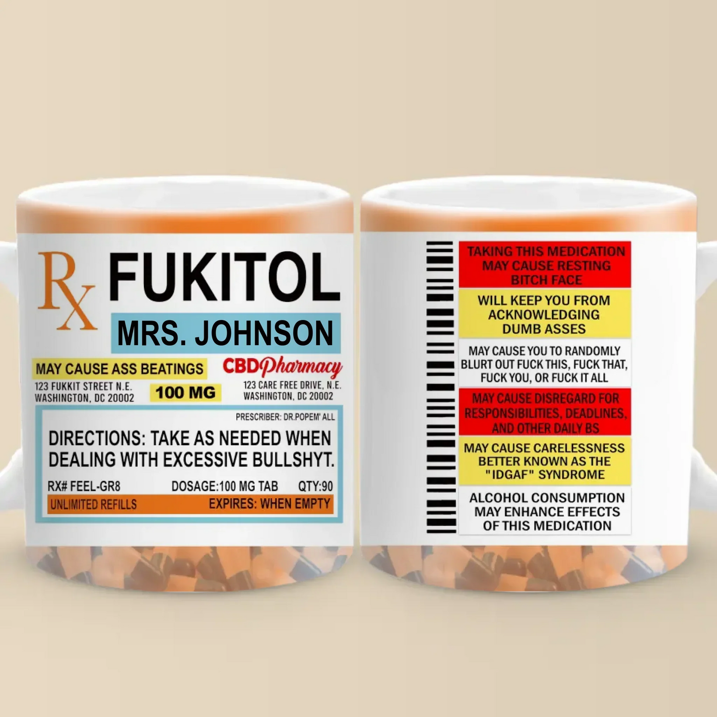 Fukitol Rx Prescription For Recharging Your Mind And Soul - Friend Personalized Custom Mug - New Arrival, Gift For Best Friends, Sisters, Family Members, Coworkers AMZ