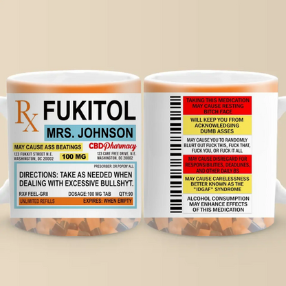 Fukitol Rx Prescription For Recharging Your Mind And Soul - Friend Personalized Custom Mug - New Arrival, Gift For Best Friends, Sisters, Family Members, Coworkers AMZ