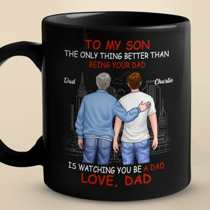 Guiding You, Watching You Grow - Family Personalized Custom Black Mug - Father's Day, Gift For Son
