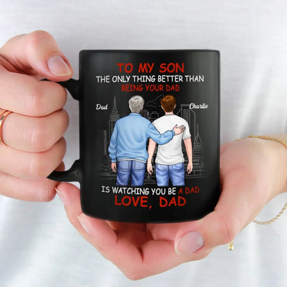 Guiding You, Watching You Grow - Family Personalized Custom Black Mug - Father's Day, Gift For Son