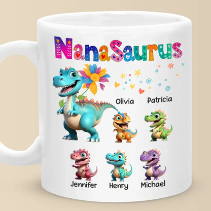 Nanasaurus & Her Little Dinos - Family Personalized Custom Mug - Mother's Day, Gift For Mom, Grandma
