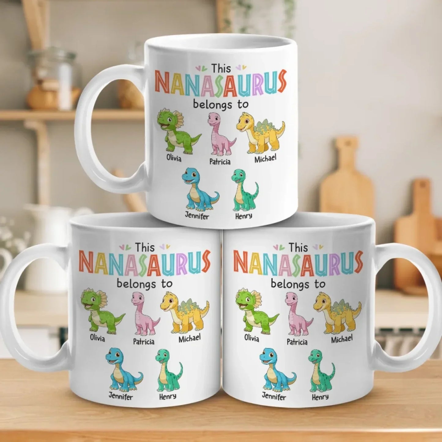 This Nanasaurus Roars With Love - Family Personalized Custom Mug - Mother's Day, Gift For Mom, Grandma