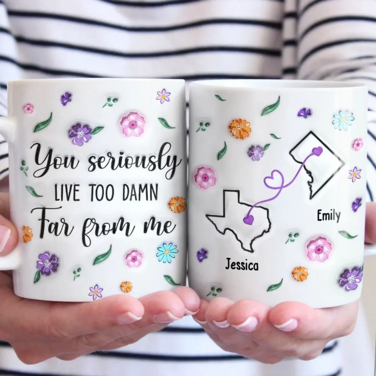 Long Distance You're Too Far, But Forever Close - Bestie Personalized Custom 3D Inflated Effect Printed Mug - Gift For Best Friends, BFF, Sisters