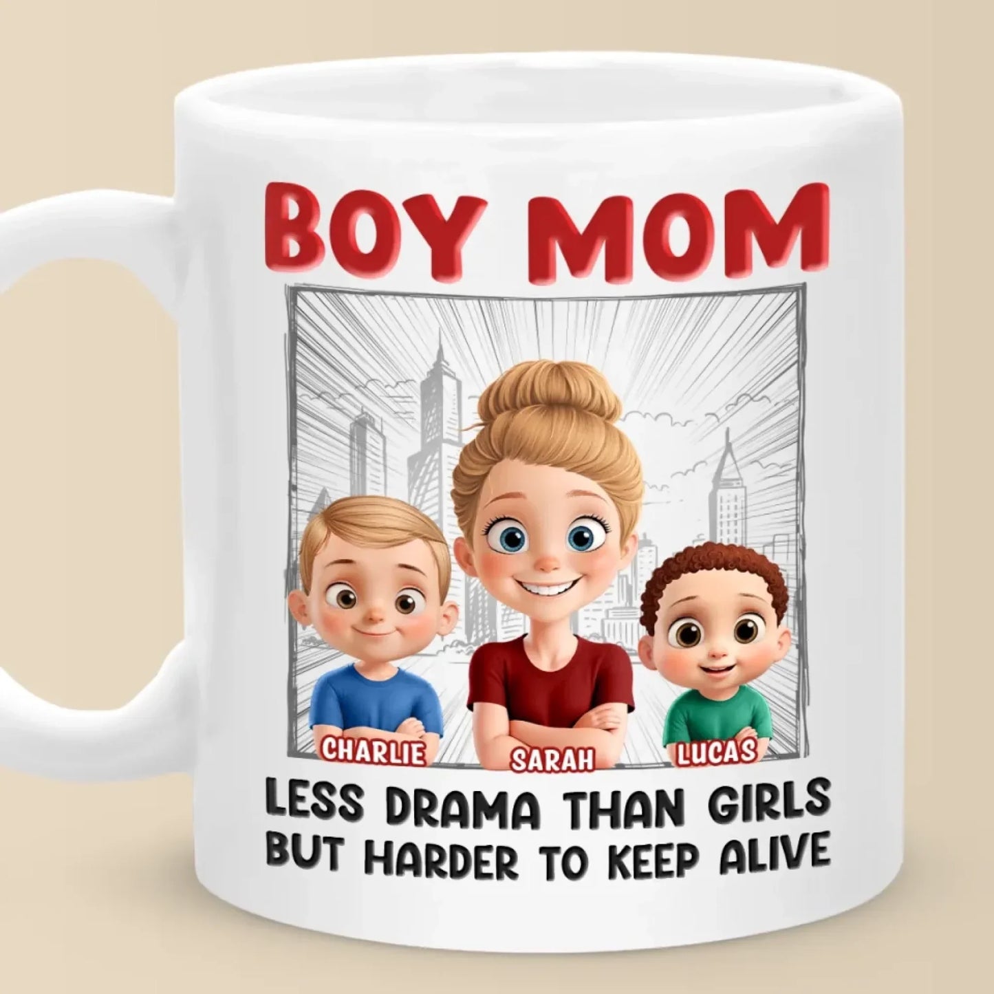 Raising Boys, Surviving Chaos - Family Personalized Custom Mug - Mother's Day, Gift For Mom, Son