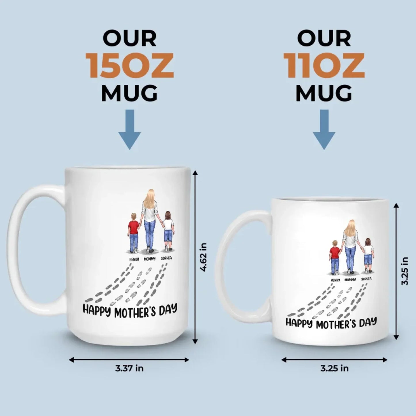 A Mother's Love Leaves Footprints On The Heart - Family Personalized Custom Mug - Mother's Day, Gift For Mom, Grandma