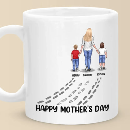 A Mother's Love Leaves Footprints On The Heart - Family Personalized Custom Mug - Mother's Day, Gift For Mom, Grandma