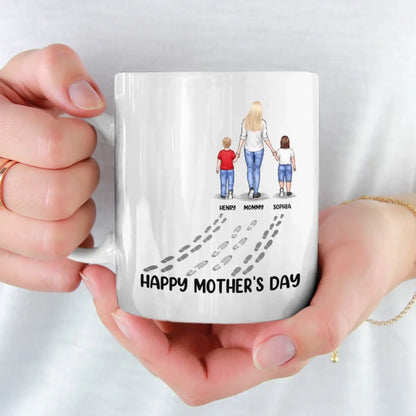 A Mother's Love Leaves Footprints On The Heart - Family Personalized Custom Mug - Mother's Day, Gift For Mom, Grandma