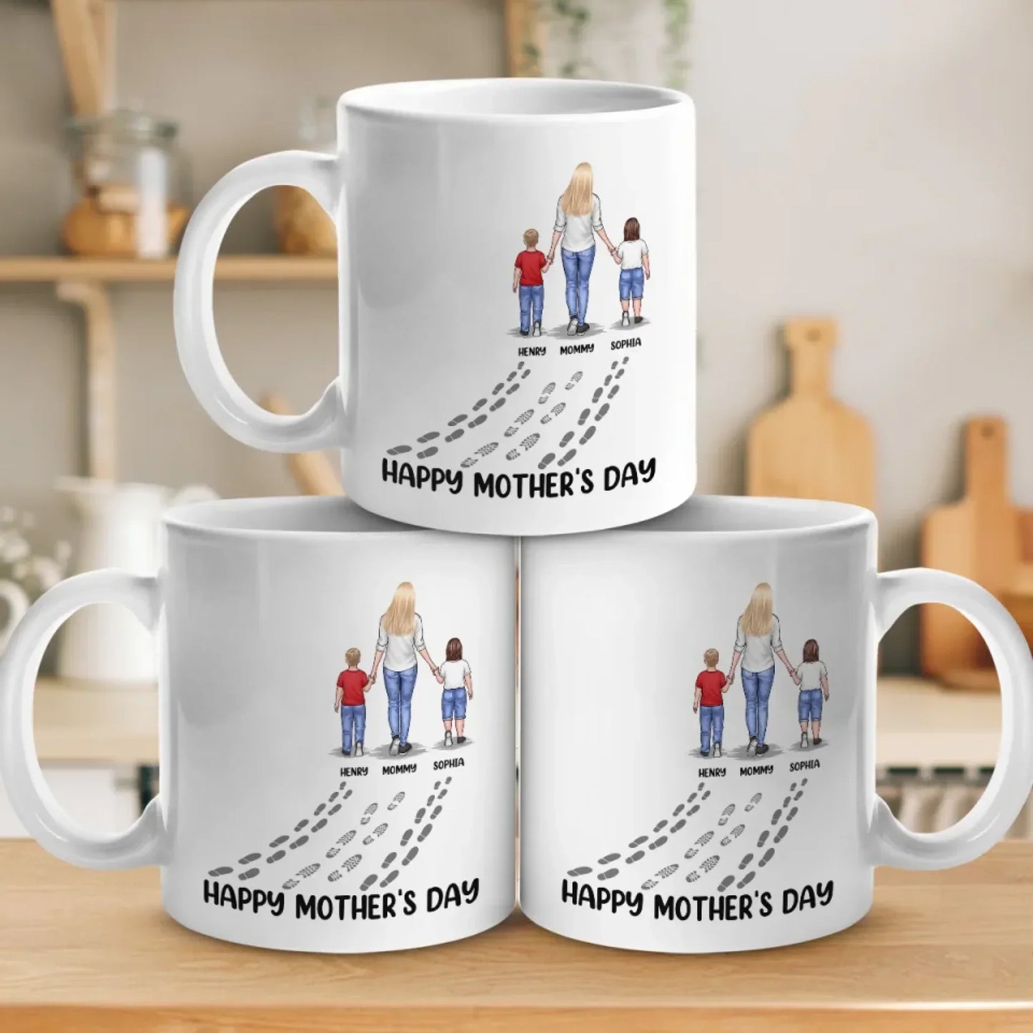 A Mother's Love Leaves Footprints On The Heart - Family Personalized Custom Mug - Mother's Day, Gift For Mom, Grandma
