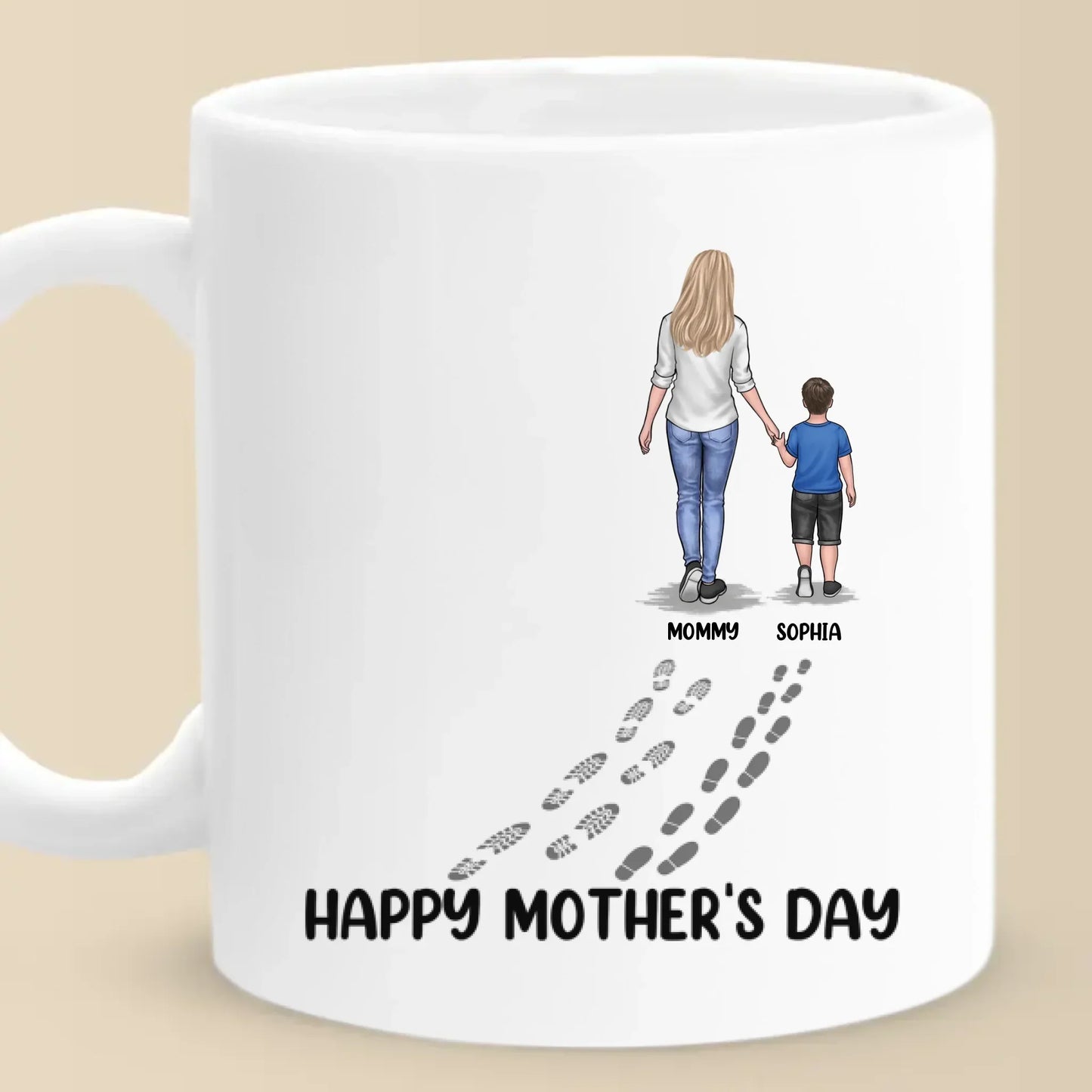 A Mother's Love Leaves Footprints On The Heart - Family Personalized Custom Mug - Mother's Day, Gift For Mom, Grandma