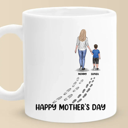 A Mother's Love Leaves Footprints On The Heart - Family Personalized Custom Mug - Mother's Day, Gift For Mom, Grandma