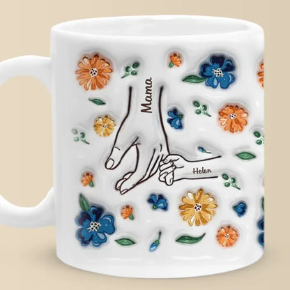 Hand In Hand, Heart To Mom - Family Personalized Custom 3D Inflated Effect Printed Mug - New Arrival, Mother's Day, Gift For Mom, Grandma