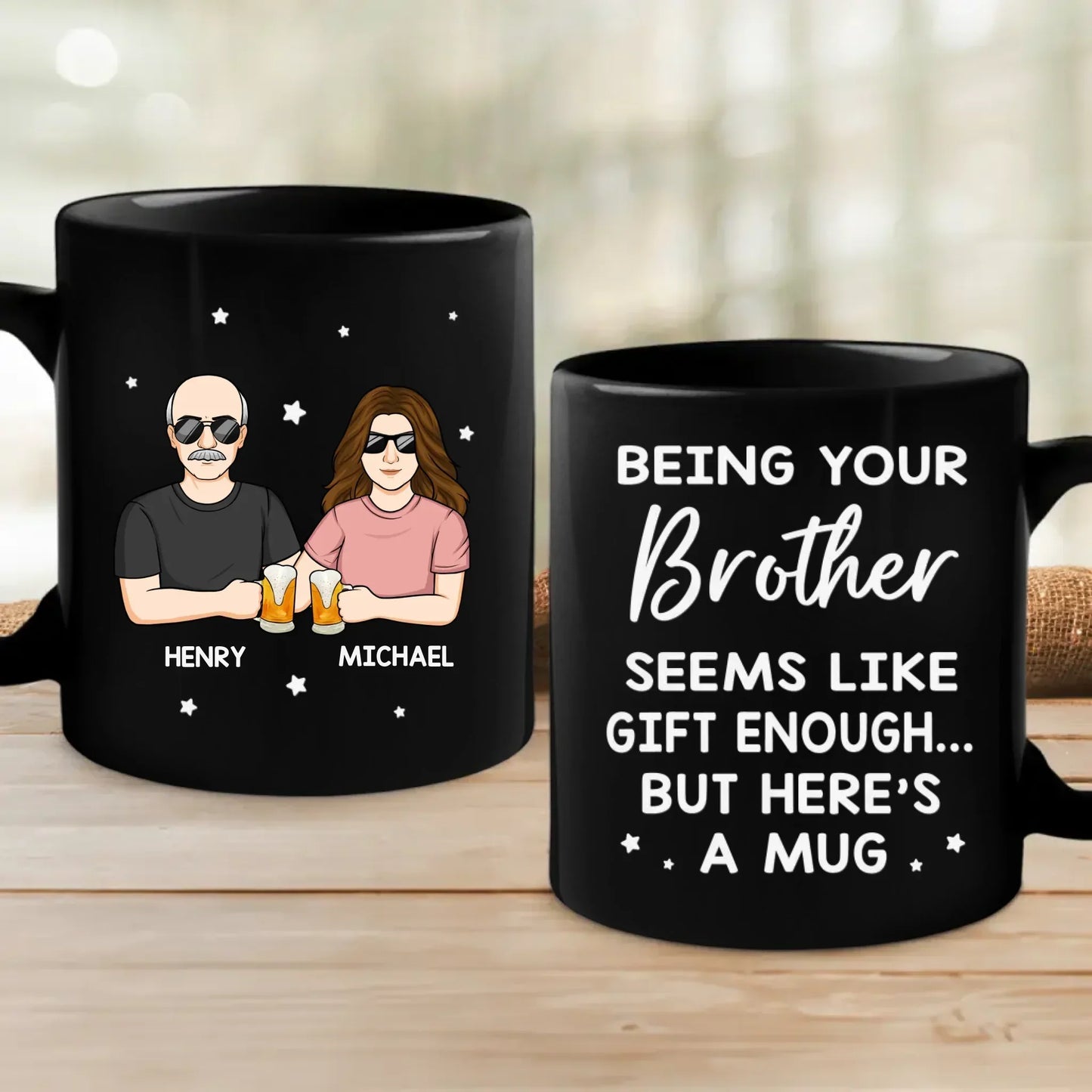 There's No Buddy Like A Brother - Family Personalized Custom Black Mug - Gift For Family Members