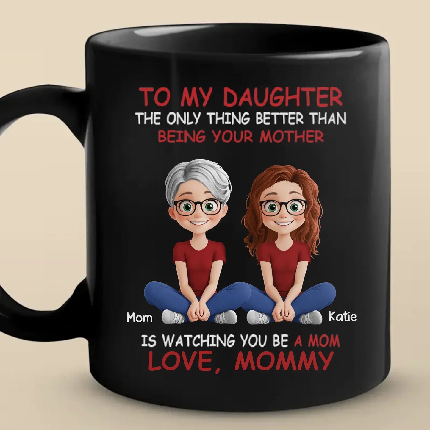 Bonded By Heart, United By Love - Family Personalized Custom Black Mug - Mother's Day, Gift For Mom, Daughter