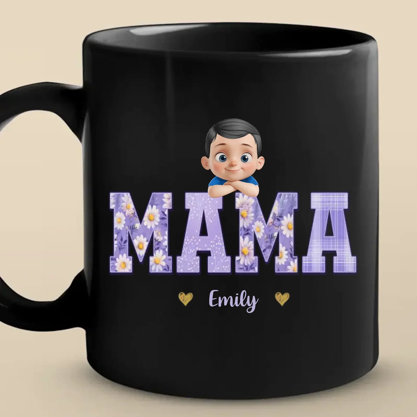 Our Hearts Belong To Mama - Family Personalized Custom Black Mug - Mother's Day, Gift For Mom, Grandma