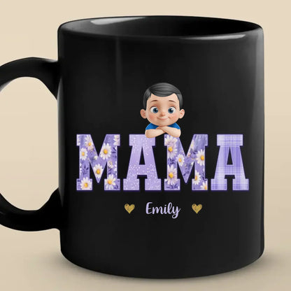 Our Hearts Belong To Mama - Family Personalized Custom Black Mug - Mother's Day, Gift For Mom, Grandma