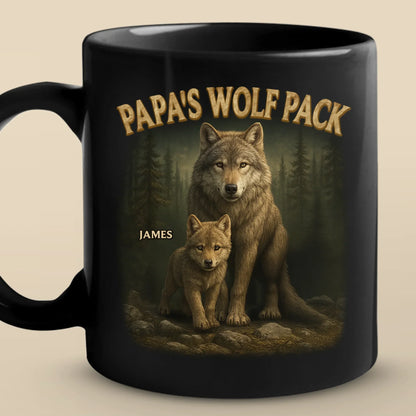 Bonded Like A Wolf Pack - Family Personalized Custom Black Mug - Father's Day, Gift For Dad, Grandpa