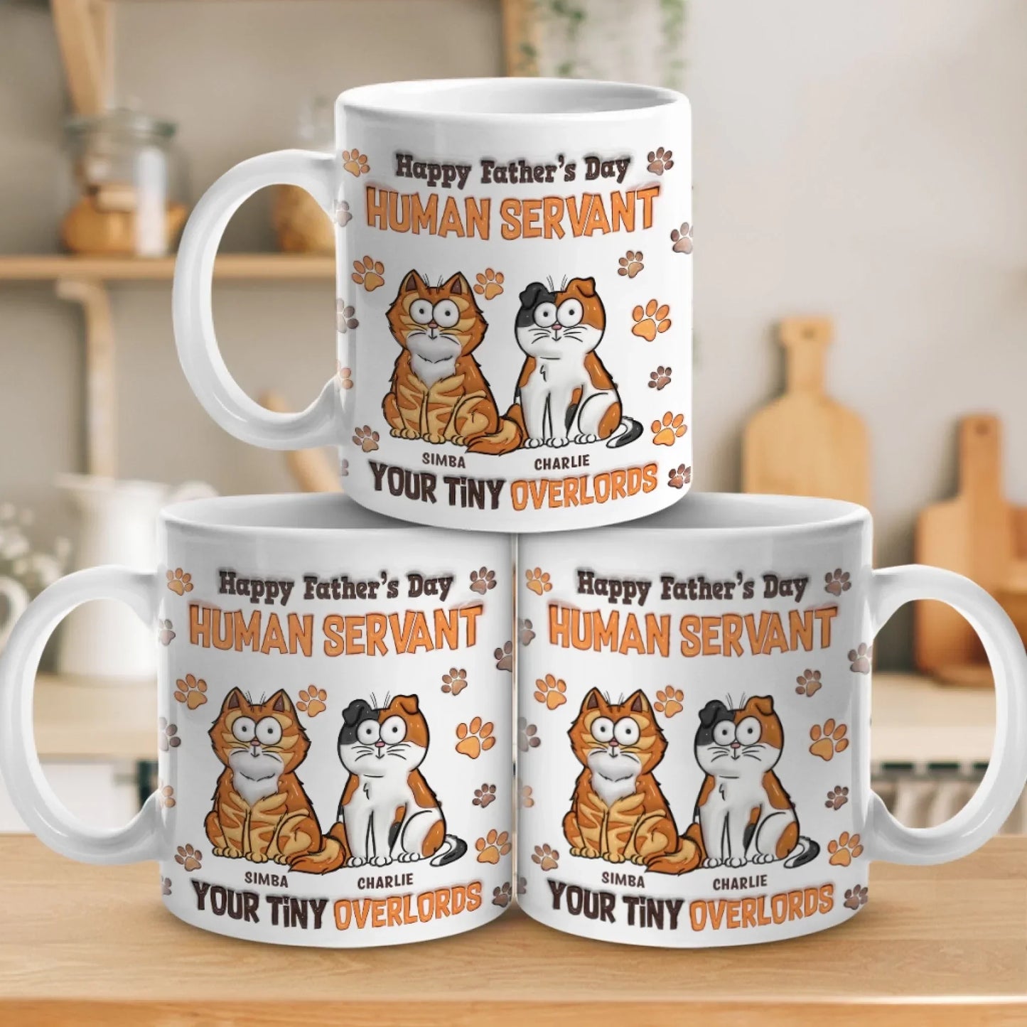 Happy Father's Day, My Loyal Human - Cat Personalized Custom 3D Inflated Effect Printed Mug - Father's Day, Gift For Dad, Pet Owners, Pet Lovers