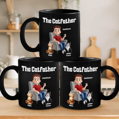 The Catfather - Cat Personalized Custom Black Mug - Father's Day, Gift For Dad, Pet Owners, Pet Lovers