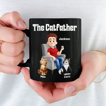 The Catfather - Cat Personalized Custom Black Mug - Father's Day, Gift For Dad, Pet Owners, Pet Lovers