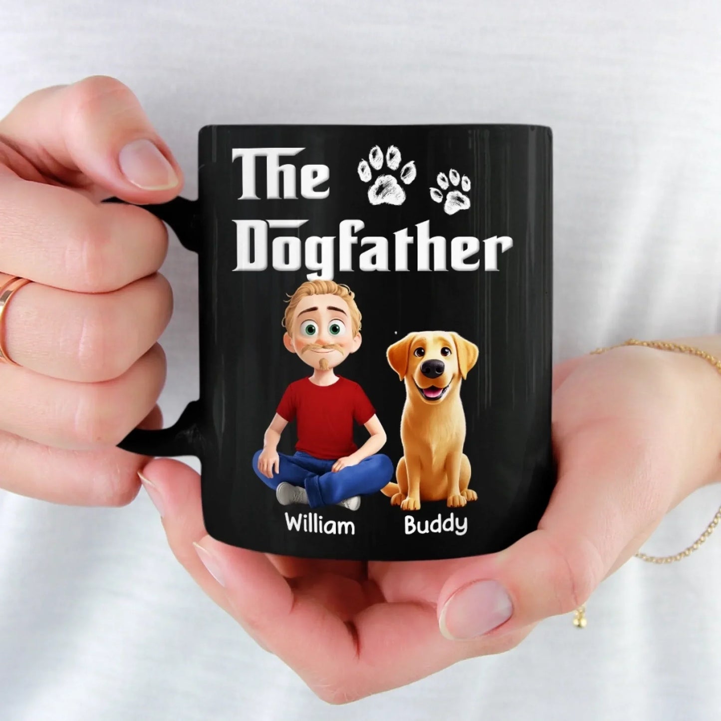 The Dogfather - Dog Personalized Custom Black Mug - Father's Day, Gift For Dad, Pet Owners, Pet Lovers