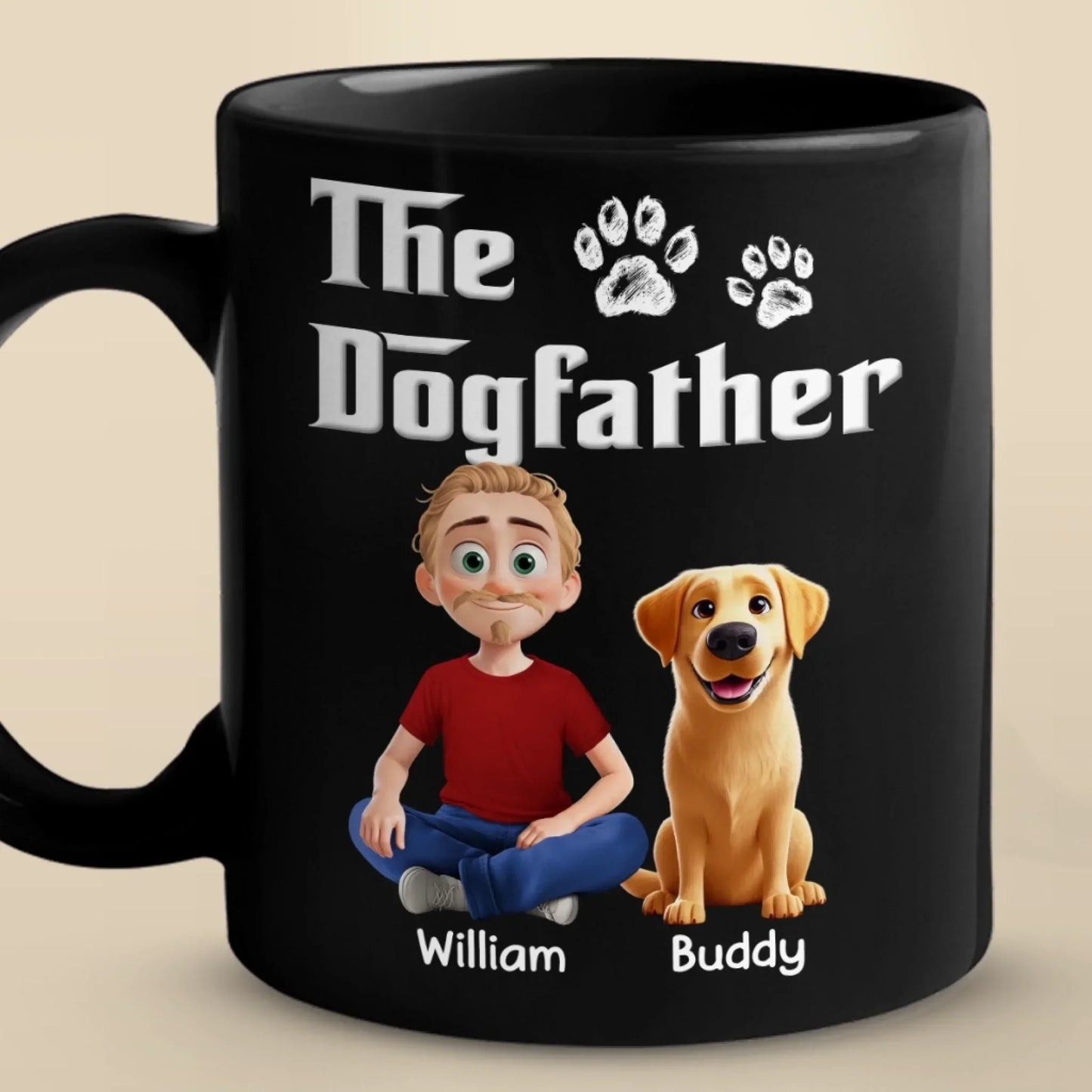 The Dogfather - Dog Personalized Custom Black Mug - Father's Day, Gift For Dad, Pet Owners, Pet Lovers
