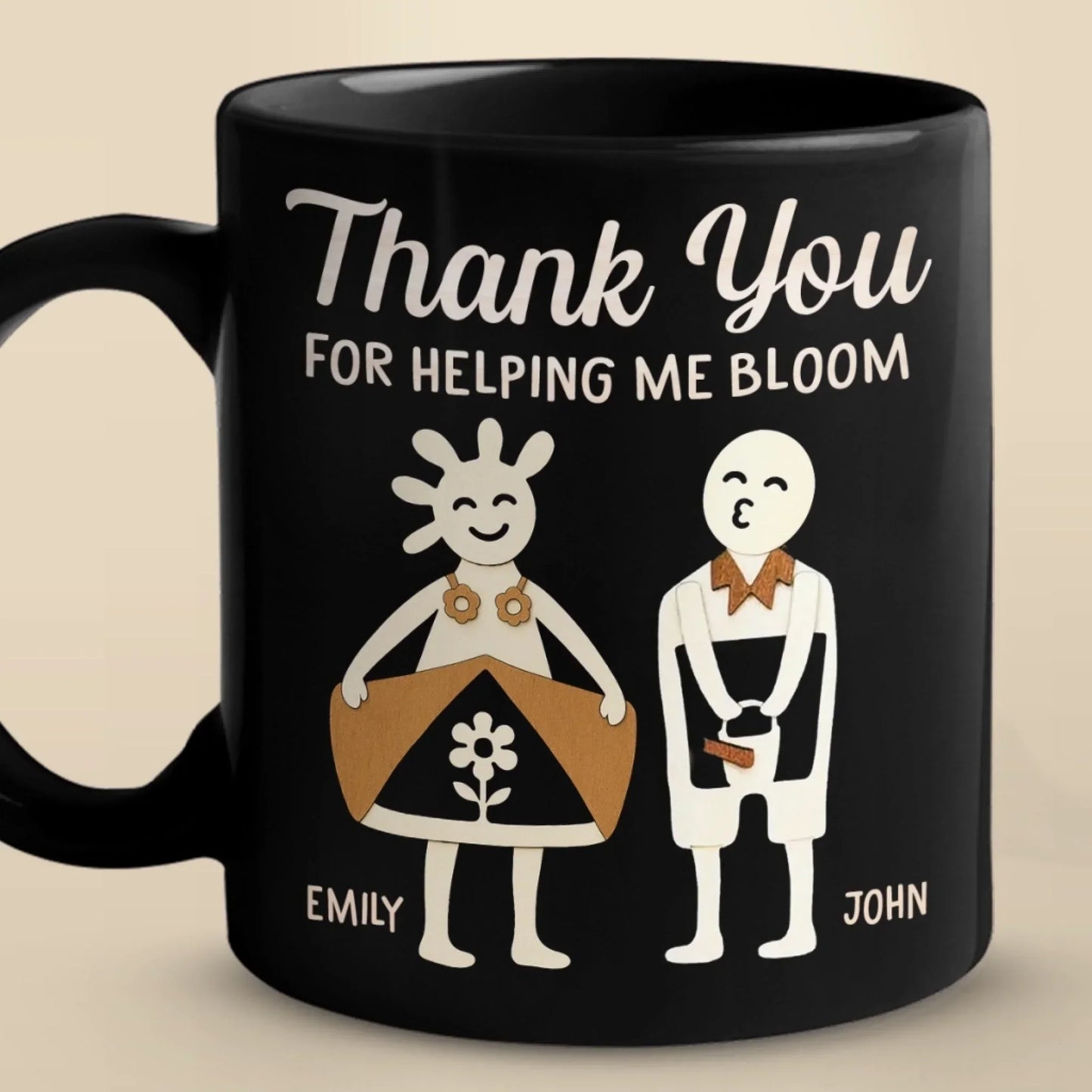 Thank You For Helping Me Bloom - Couple Personalized Custom Black Mug - Gift For Husband Wife, Anniversary