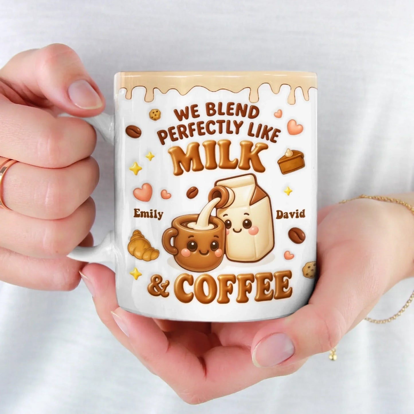 Custom 3D Inflated Effect Printed Mug - Personalized Anniversary Wedding Gifts For Husband And Wife, Him And Her - We Blend Perfectly Like Milk & Coffee