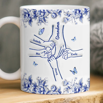 Custom 3D Inflated Effect Printed Mug - Personalized Birthday Gifts For Mom, Grandma - Hand In Hand Through Life