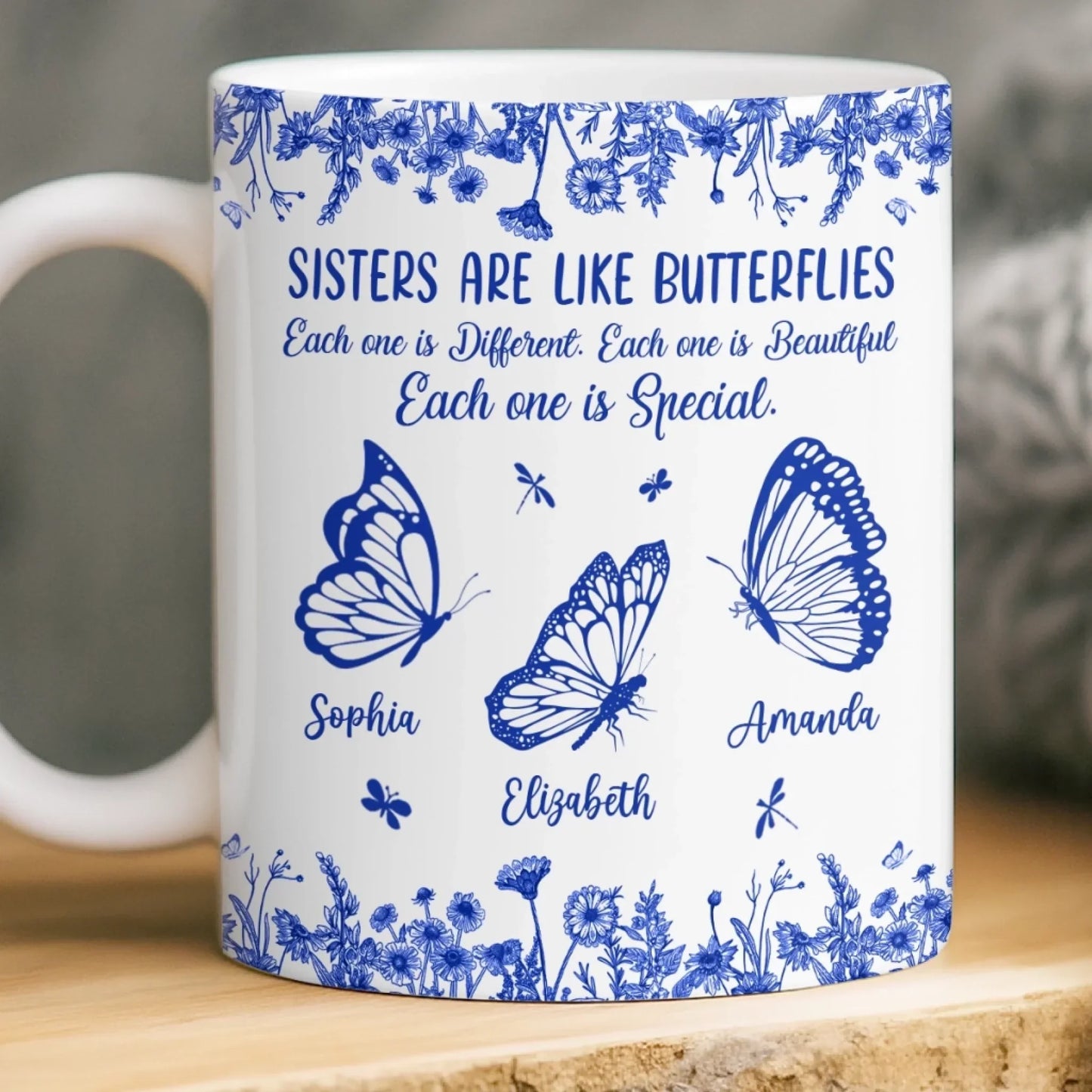 Custom Mug - Personalized Best Friend Birthday Gifts For Women - Sisters Bloom On Colorful Wings