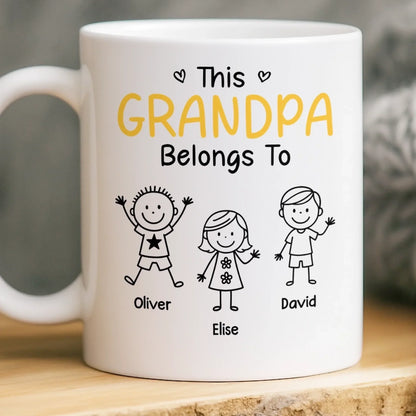 Custom Mug - Personalized Birthday Gifts For Dad, Grandpa - Grandpa Belongs To Kids